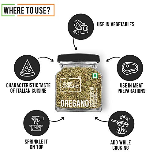 Image of Chef Urbano Combo of Oregano 70g and Chilli Flakes 100g | Combo (Pack of 2) | Italian Herbs | Pizza and Pasta Seasoning | Premium Herbs and Spices | Flakes /Leaves | Glass Bottle