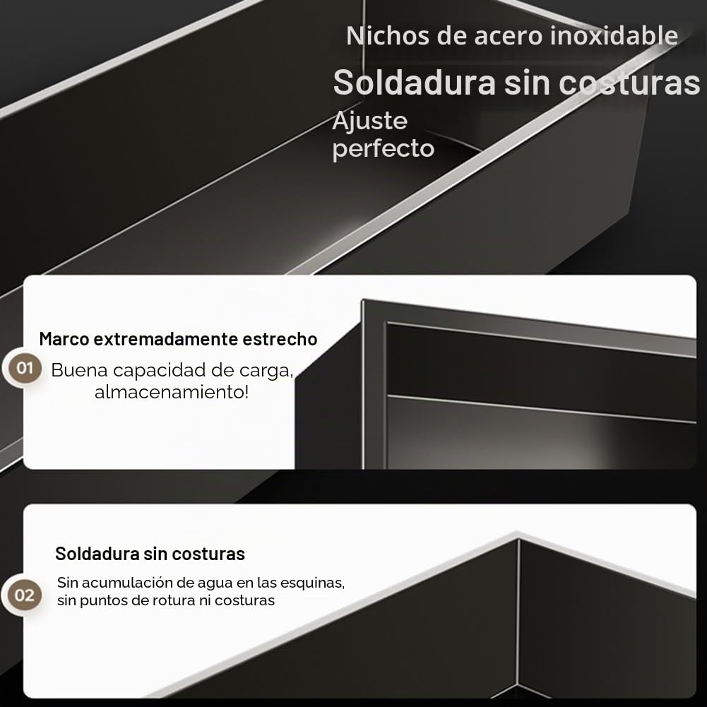 Nicho de Ducha de Pared de Acero Inoxidable con luz LED incorporada, Estante de Almacenamiento Individual, Hueco para Mejorar el hogar, Dorado (92 x 32 x 12,5 cm)