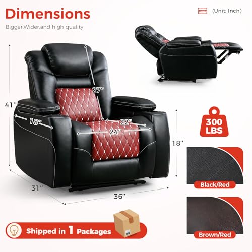 Sillón reclinable piel sintética rojo y negro miniatura 2