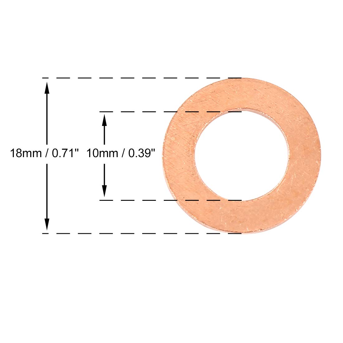 X AUTOHAUX 10pcs Copper Washer Flat Sealing Gasket Ring for Car 10 x 18 x 1.5mm, Rose Gold Tone, 10*18*1.5mm - Image 2