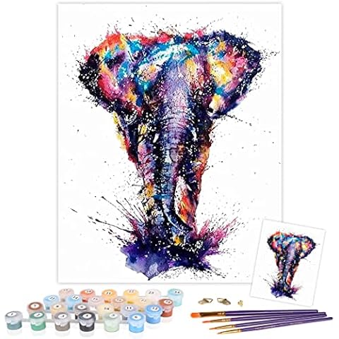 TAHEAT DIY Oil Paint by Number Kit, Painting Paintworks Single Elephant Pattern Drawing with Brushes 16 x 20 inch Christmas Decor Decorations Gifts (Without Frame) Cover