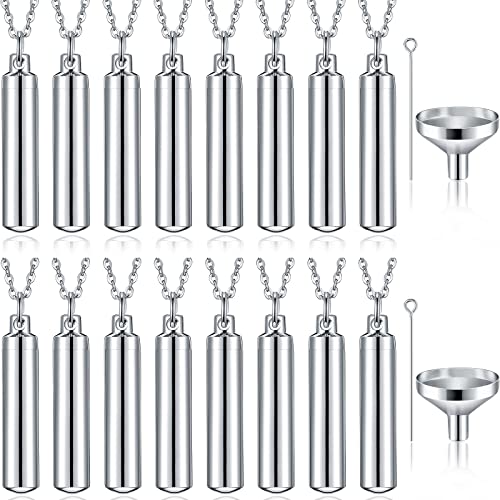16 Pieces Urn Necklace for Ashes Cremation Cylinder Memorial Silver Stainless Steel Memorial Pendant Jewelry for Women Men Loved Ones