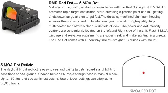 Miniatura 2 de RMR Red Dot Sight 5MOA para TS9 Rifle Airsoft Pistola Caza Reflex Miras Óptica Alcance 1913 Montaje Fit 0.787 in Weaver Rail Durable