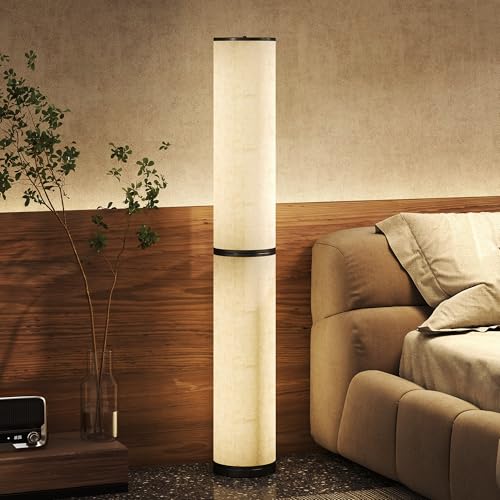 HOMCOM Lampada da Terra a LED, Lampada Moderna Dimmerabile con Telecomando Magnetico, Regolazione Temperatura 3000-6000K, Timer e Funzione Memoria, Paralume in Tessuto, per Salotto, Ø20x135 cm, Beige