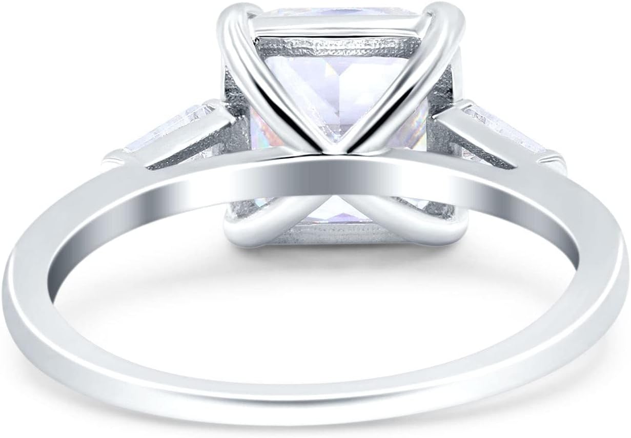 Blue Apple Co. Asscher Cut Art Deco Wedding Engagement Ring Bridal Baguette Simulated Cubic Zirconia 925 Sterling Silver