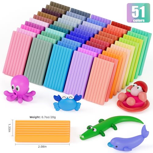 Image of Polymer Clay 51 Colors, CiaraQ Modeling Clay for Kids, Oven Bake Clay with Sculpting Tools, Non Toxic, Ideal for Sculpture, Crafting, DIY Projects. (Assorted Colors, 0.7oz /Colors), Small
