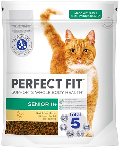 PERFECT FIT Senior Trockenfutter für ältere Katzen ab 11 Jahren - Huhn, 750g (6 Beutel)