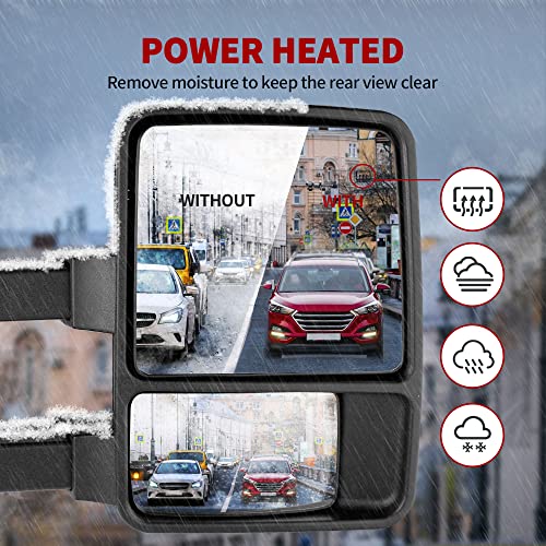 YITAMOTOR Towing Mirror Compatible with 2008-2016 Ford F250 F350 F450 F550 Super Duty, Right Passenger Side Mirror Power Heated, Telescoping, Folding, Turn Signal Light Black