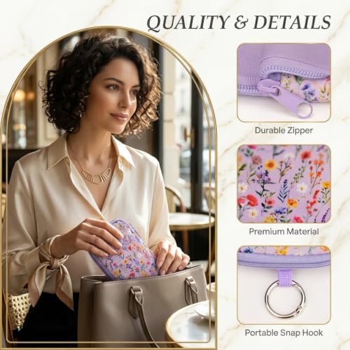 Image of KJQJLY 2 Pack Portable Tampon Organizer Bag Tampon Holder & Storage Case with Zipper for Travel, Discreet Period Bag for Purse, Waterproof Feminine Products Pouch for Women (Wildflower Lavender)