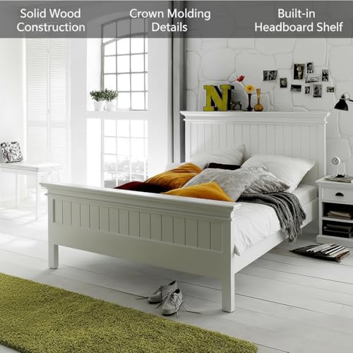 Image of APRODZ Solid Wood Without Storage Queen Size Clemons Bed for Bedroom Stylish | White Finish
