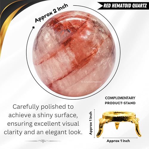 Image of Certified Red Hematoid Quartz Crystal Ball for Meditation - Premium Crystal Vastu Items for Home and Feng Shui Items for Good Luck - Ideal for Pooja Supplies and Spiritual Practices (2 inch Inch)