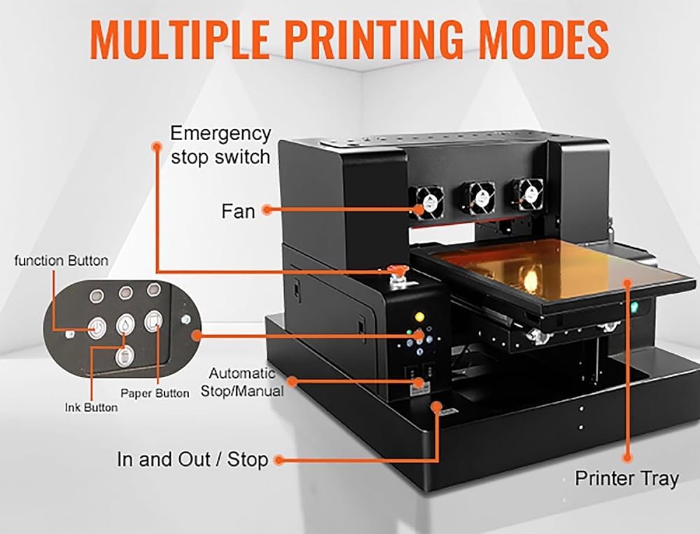 UV Drucker A3, uv Drucker Farbe mit Rotation Flachbett Inkjet UV Printer A3-L805 USB 1440 x 1440 DPI 220V C, M, Y, K, W, V für Flaschen/Papier/Telefon Fall/PVC/UVDTF/Acryl/Holz etc.(Ohne Tinte)