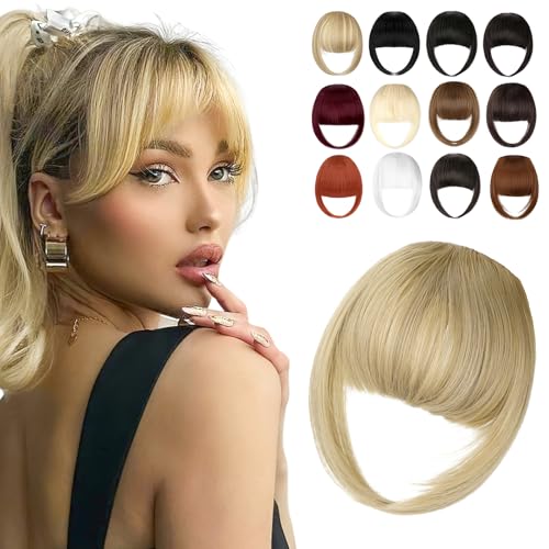 Cephermer Clip in Bangs Synthetic French Bangs Hair Clip Fake Bangs Fringe with Temples Hairpieces for Women Natural Curved Hair Extensions for Daily Wear Ash Blonde