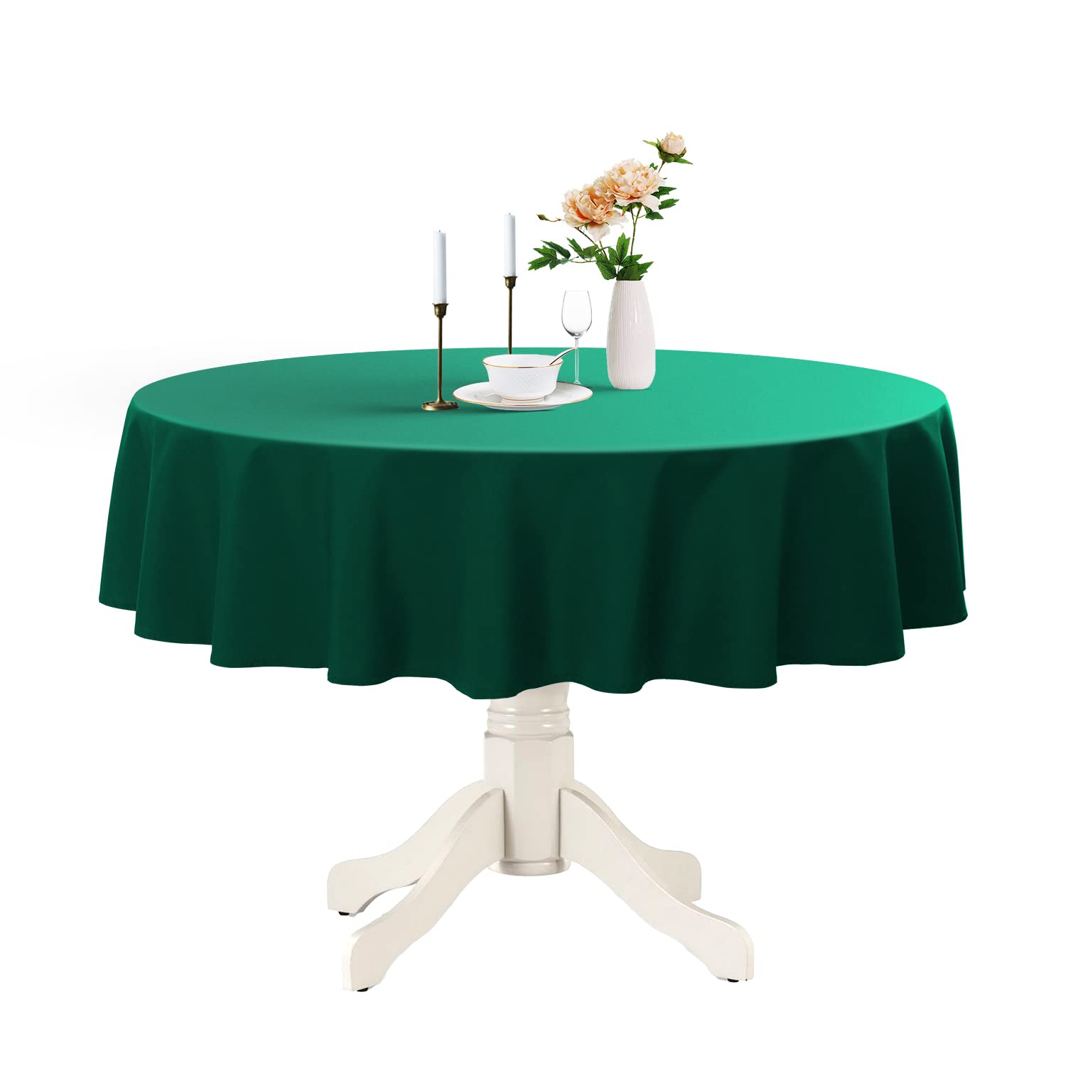 Romanstile Round Waterproof Tablecloth, Stain Resistant, Washable, Wrinkle Free, Polyester Tablecloths for Kitchen, Dining Room, Party, Wedding, Indoor and Outdoor, Green, 228 cm (89.8 inches)