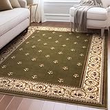 Well Woven Fleur de Lis Elegance Traditional Green 5x7 (5'3' x 7') Rug – 100% Jute Backing, Durable Living Room, Bedroom & Dining Room Rug