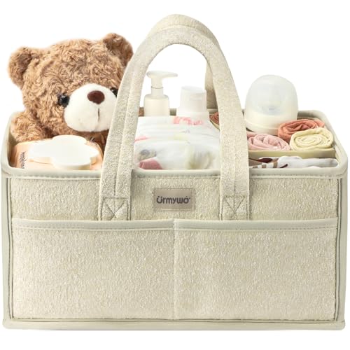 Image of URMYWO Diaper Caddy Organizer - Portable Baby Diaper Caddy with Handle, Large Nursery Organizer Storage Basket for Newborn Essentials, Baby Registry Must Have Shower Gift for Home and Car Travel