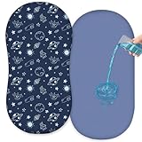 FIOBEE Baby Bassinet Sheets for Girls Boys 2 Pack Waterproof Bassinet Mattress Elastic Fitted Crib Sheets Universal Fit for Hourglass Oval and Rectangle Bassinet Sheet, Deep Blue & Light Blue