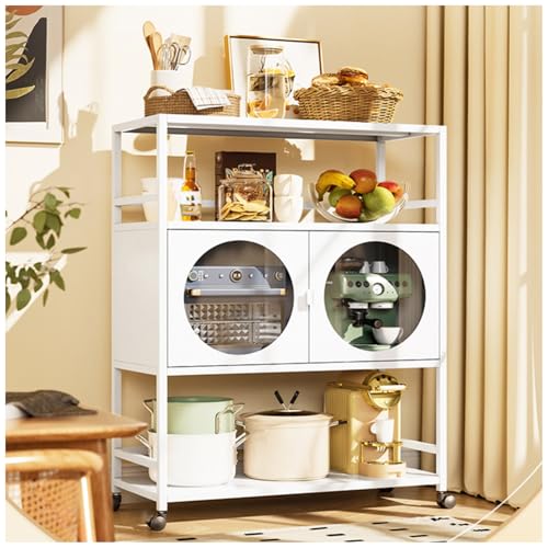 Scaffale Bianco a 5 Ripiani con cassetto e Supporto per microonde - Mobiletto da Cucina Regolabile per Forno a microonde e Accessori Essenziali 58" x31,5 Design Moderno S