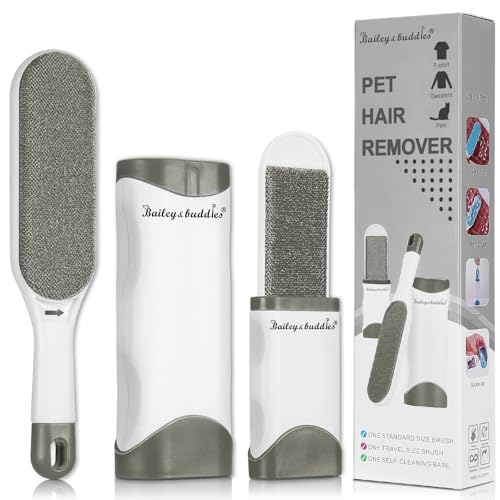 Bailey & Buddies® Brosse anti-poils pour chats et chiens, réutilisable avec base autonettoyante, double face, portable et respectueuse de l'environnement pour vêtements, meubles, tapis, canapé (gris)