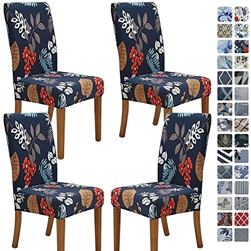 Image of SPRINGRICO Chair Covers for Dining Room Set of 4, Stretch Dining Chair Cover, Washable Spandex Kitchen Parsons Chair Slipcovers, Removable Seat Protector for Home or Party ( 4 Pack, Garden Wind)