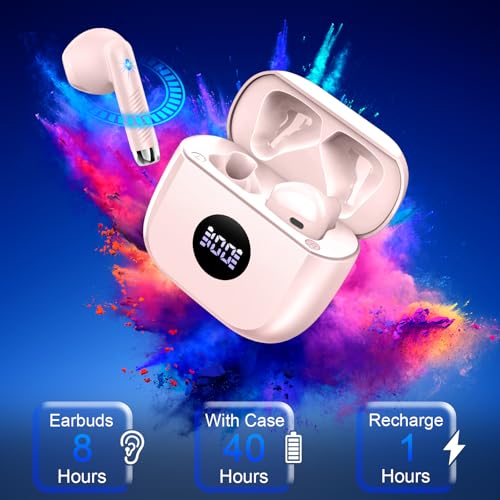 Image of Jxrev Wireless Earbuds, Bluetooth 5.4 Earbuds Stereo Bass, Bluetooth Headphones in Ear Noise Cancelling Mic, USB C Sports Earphones IP7 Waterproof, 40H Playtime Mini Charging Red