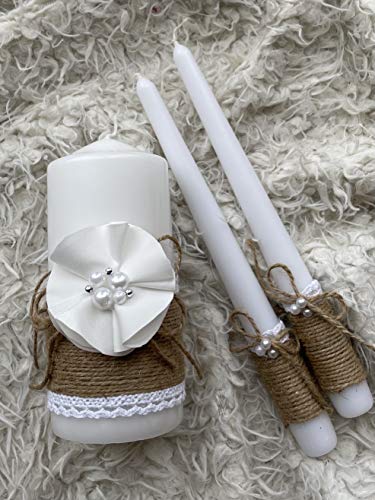 Magik Life Unity Candle Set for Wedding - Wedding décor & Wedding Accessories - Candle Sets - 6 Inch Pillar and 2 10 Inch Tapers - Rustic Unity Candle (Rustic2)
