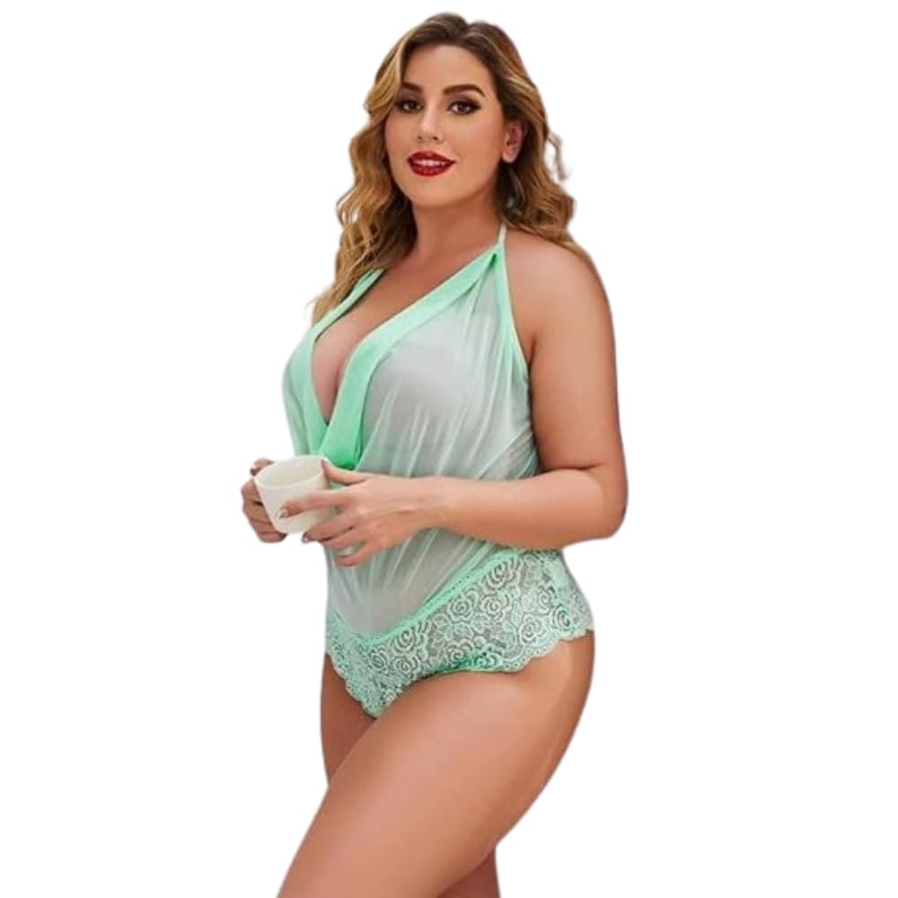 Women Deep Plunge Lace Bodysuit | Soft Stretch Fabric | Backless Lace-Up Design | 6 Colors