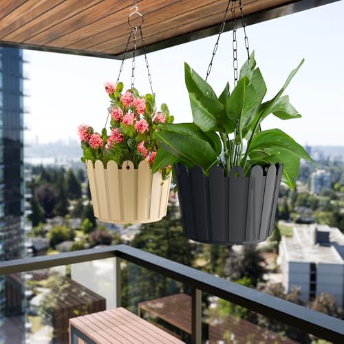 Image of YUCCABE ITALIA SHERA Hanging Fence 8 INCH Planter Pot Plastic Flower Hanging Pots for Home Decoration Sutiable for Indoor and Outdoor (Grey, Pack of 12)