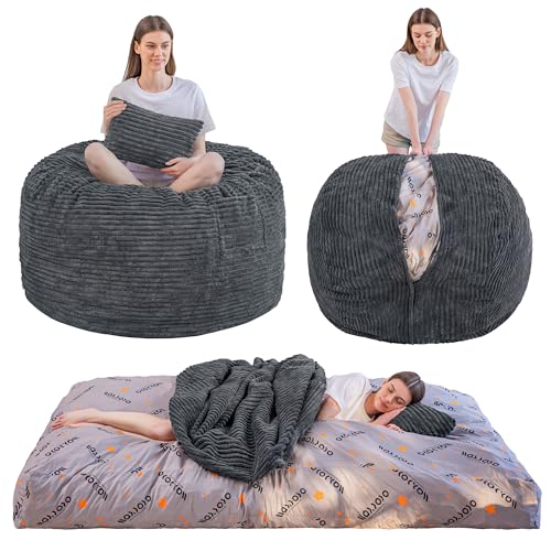 Image of MAXYOYO Giant Bean Bag Chair Bed with Pillow, Convertible Beanbag Sofa to Floor Bed, Lazy Chair Couch with Removable Cover, High-Density Shredded Foam Filling, Cozy Lounge for Bedroom Living Room