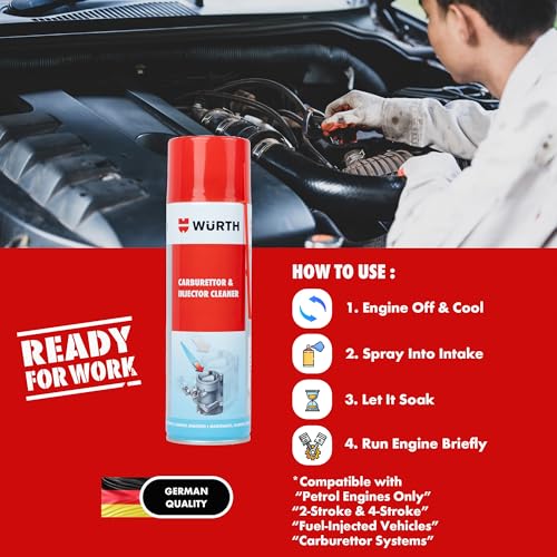 Image of Wuerth Carburettor & Injection Cleaner - 500ml | Throttle Body, Carburettor, Injector & Fuel System Cleaner Spray | German Engineered | Removes Carbon, Deposits & Oxidation