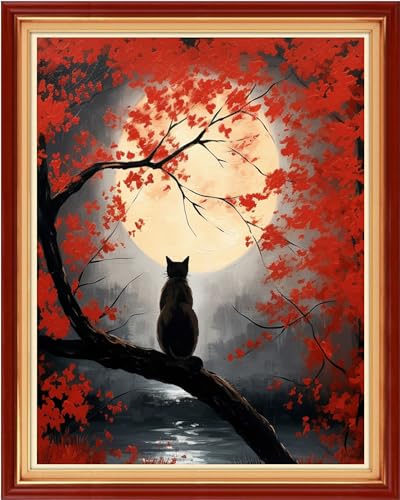 Image of Dooxvey Cross Stitch Kits for Adults Beginners,Full Range of Cross-Stitch Stamped Kits Needlepoint Kits for Beginners Embroidery Kits 11CT Cross Stitch Patterns-Cats Admiring the Moon 16x20 inch