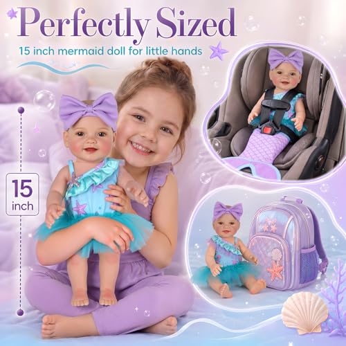 Muñeca bebé sirena BABESIDE con cola desmontable 15 pulg miniatura 5