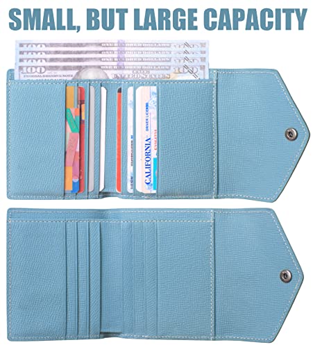 Borgasets Small Wallet for Women Genuine Leather RFID Blocking Card Holder Organizer Pocket Compact Bifold Ladies Mini Purse (Haze Blue)4