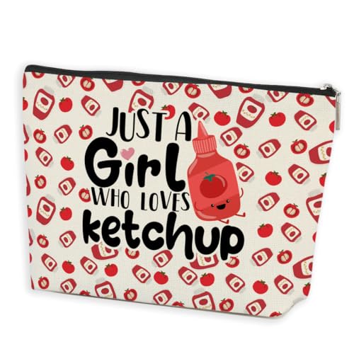Ketchup Makeup Bag, Ketchup Gifts, Food Lover Gifts, Girl Gifts for Women Female Girls Sister Daughter Friend Graduation Friendship Birthday Gifts for Ketchup Lovers, Cosmetic Bag Travel Toiletry Bag