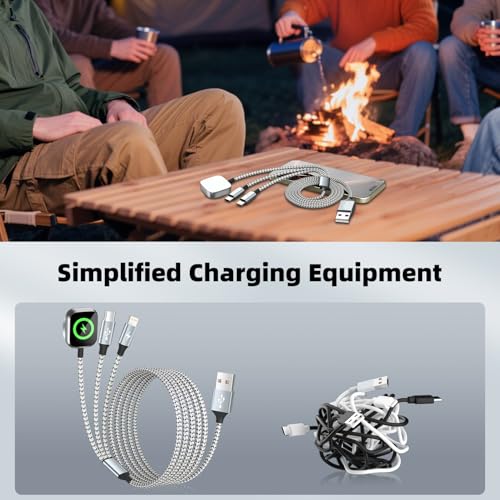 Image of Travel Essentials 3in1 Multi Charging Cable for iPhone Watch Charger,USB A to Type C /IP /iWatch Charger, Charging Cords for Multiple Devices Compatible with iWatch Series&iPhone 16-12 5FT