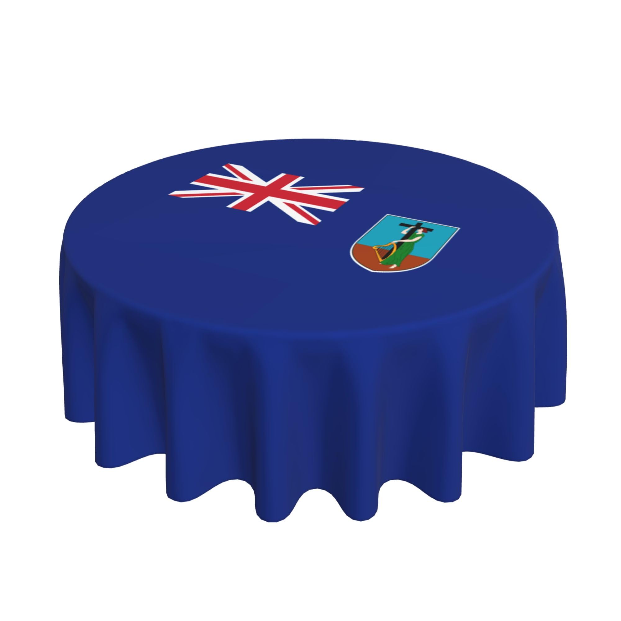 HLBSDM Flag of Montserrat 60" Restaurant Circle Decor Tablecloth Festive Table Cover Round Art Desk Cloth