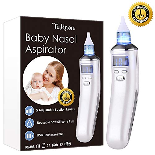 Electric Baby Nasal Aspirator Nose Cleaner and Snot Sucker - Adjustable Settings and Reusable Tips with LCD Screen
