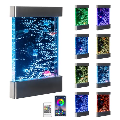 LED Sensory Bubble Wall Water Panel 24x16 Stainless Steel Wall-Mounted Panel with Floating Fish Color-Changing Lights Remote & APP Control for Sensory Rooms & Therapy Spaces