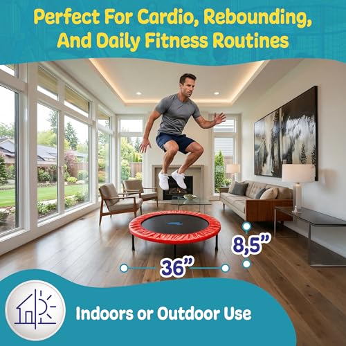 Image of Machrus Upper Bounce Mini Rebounder Trampoline for Adults and Kids, Exercise, Indoor Fitness, Foldable Round Jumping Exerciser, Supports up to 220 lbs