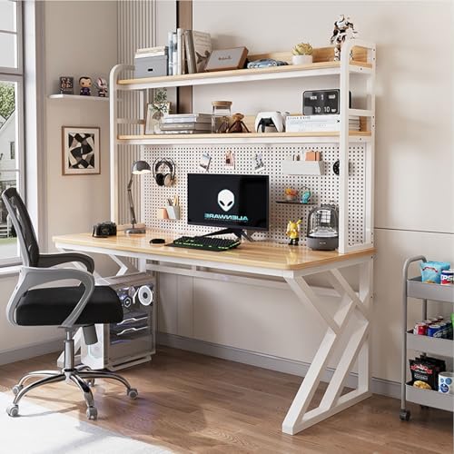 OOPDNEGAK 大型コンピューターデスク 棚付き ホームオフィスデスク 本棚付き モダン シンプル 学習 ライティングデスク/ワークステーション ペグボード付きゲームデスク メタルフレーム収納ラック(F,L100cm)