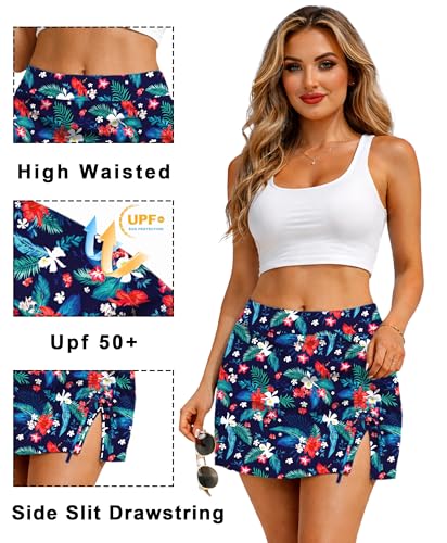 Image of AOBUTE Women UPF 50+ High Waisted Swim Skirt Side Slit Drawstring Beach Cover Up (No Lining)