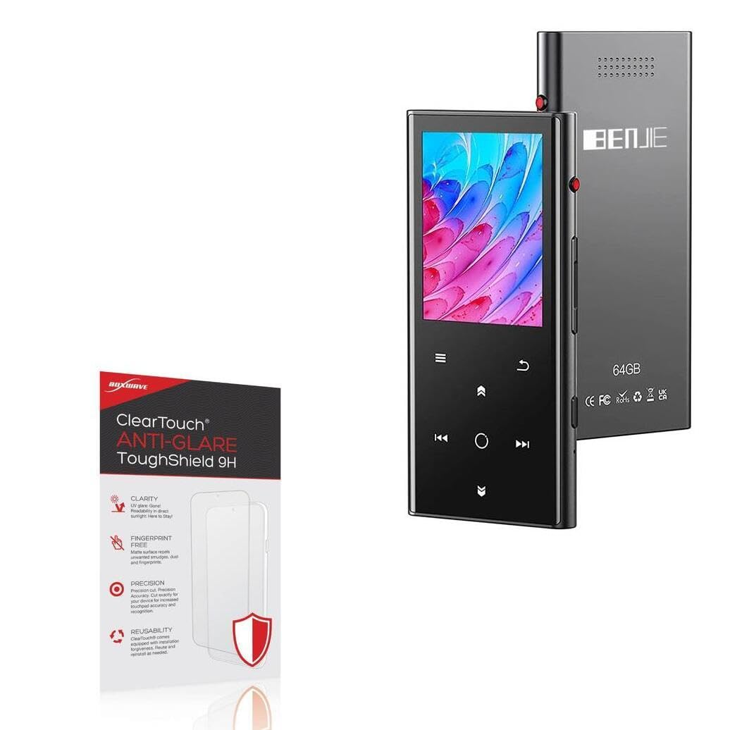 BoxWave Screen Protector Compatible With Benjie MP3 MP4 Player B33 - ClearTouch Anti-Glare ToughShield 9H (2-Pack), Anti-Glare 9H Tough Flexible Film Screen Protector
