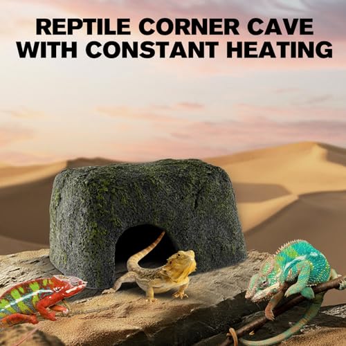 Image of Reptile Heated Rock Bearded Dragon Basking Platform with Hide Cave,12V Thermostatic Heat Rocks Reptiles Habitat Decor Accessories for Lizard Gecko Tortoise Snake