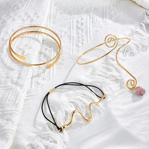 6 Pcs Arm Cuff Bracelet for Women Upper Arm Cuff Bangle Band Armlet Adjustable Armband Set4