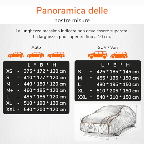 Upgrade4Cars Telo Copriauto Anti-Grandine Da Esterno Imbottito | Copertura Universale Per Estivo E Invernale Suv - Ss (425 × 185 × 145 Cm) - 7
