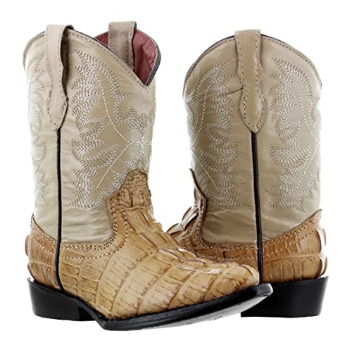 Kids Toddler Sand Crocodile Tail Leather Cowboy Boots J Toe2
