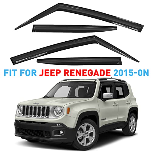 GrandWheel Co Smoke Tinted Tape-On Side Window Vent Visor Deflectors Rain Guards Compatible with Jeep Renegade 2015 2016 2017 2018 2019 2022 2022 2022 - 4pcs. GW0001