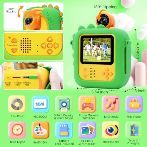 Kids Instant Print Camera for Toddlers 1080P 2.4in+180°Flip Lens - image 2