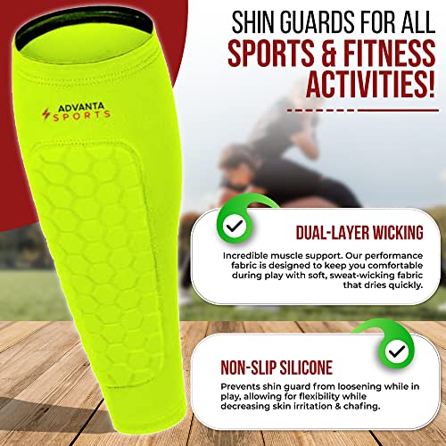 Advanta Sports Soccer Shin Guards For Kids Youth - Protective Soccer Gear Boys, Girls - Adults Men Women Compression Sleeve - Soccer, Football, Boxing, Biking Shin Pads, High Impact Resistant, 1 Pair #TOP3