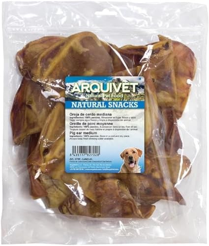Arquivet Orecchio di Maiale Iberico Medie, Sacchetto 30 Unità, Snack Naturali, Snack per Cani, Dolcetti per Cani, Snack da Mordere, Ricompensa per Cani